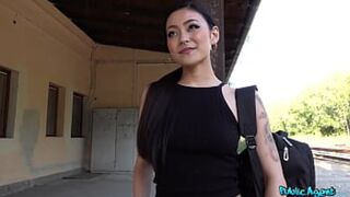 PublicAgent - Cute Asian Japanese girl Rae Lil Black gets taken outside during the day, fucked on the platform, and filled with big cock🌭 creampie