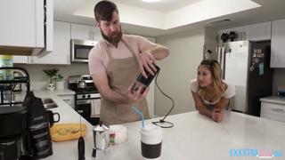 Dirty Asian teen Mina Luxx slob-slogged by behemoth Chris Epic while sipping coffee: sickening